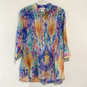 Leggiadro Silk Cotton Tunic‎ Top Size 4 Popover Lightweight Rainbow Artsy FLAW